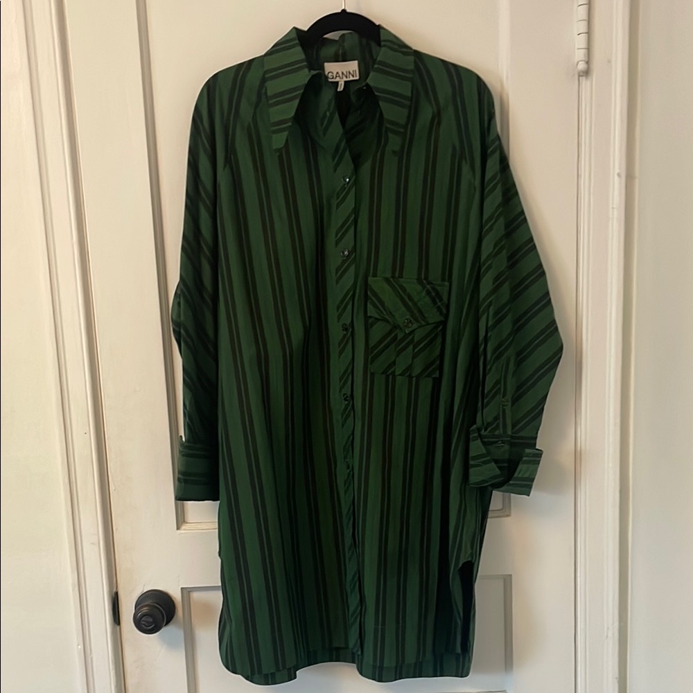 GANNI Green Oversized Striped Shirt XL